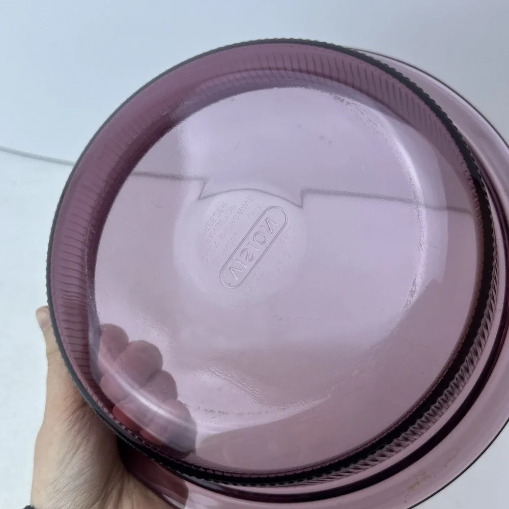 Vision V-32-B Cranberry 1.5 Qt Casserole Dish Corning Ware Glass Pyrex Lid USA